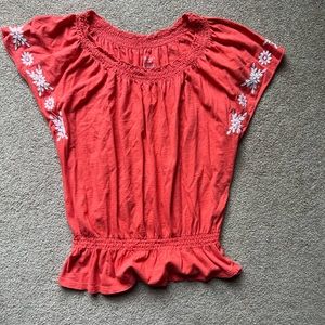 Coral Flutter-Sleeve Shirt